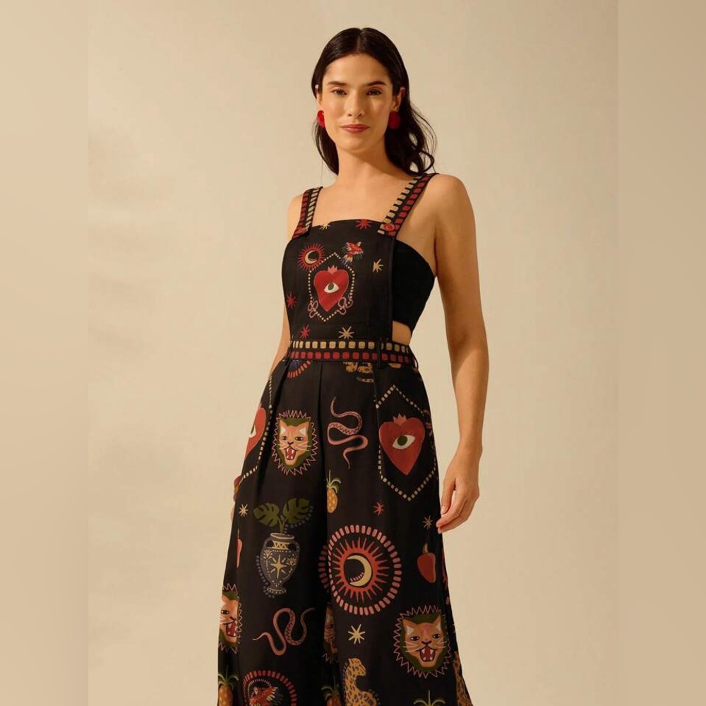 Cajuni Boho Leopard Devil's Eye Snake Bird Wide leg Jumpsuit Witchy SHEIN L - Picture 3 of 16